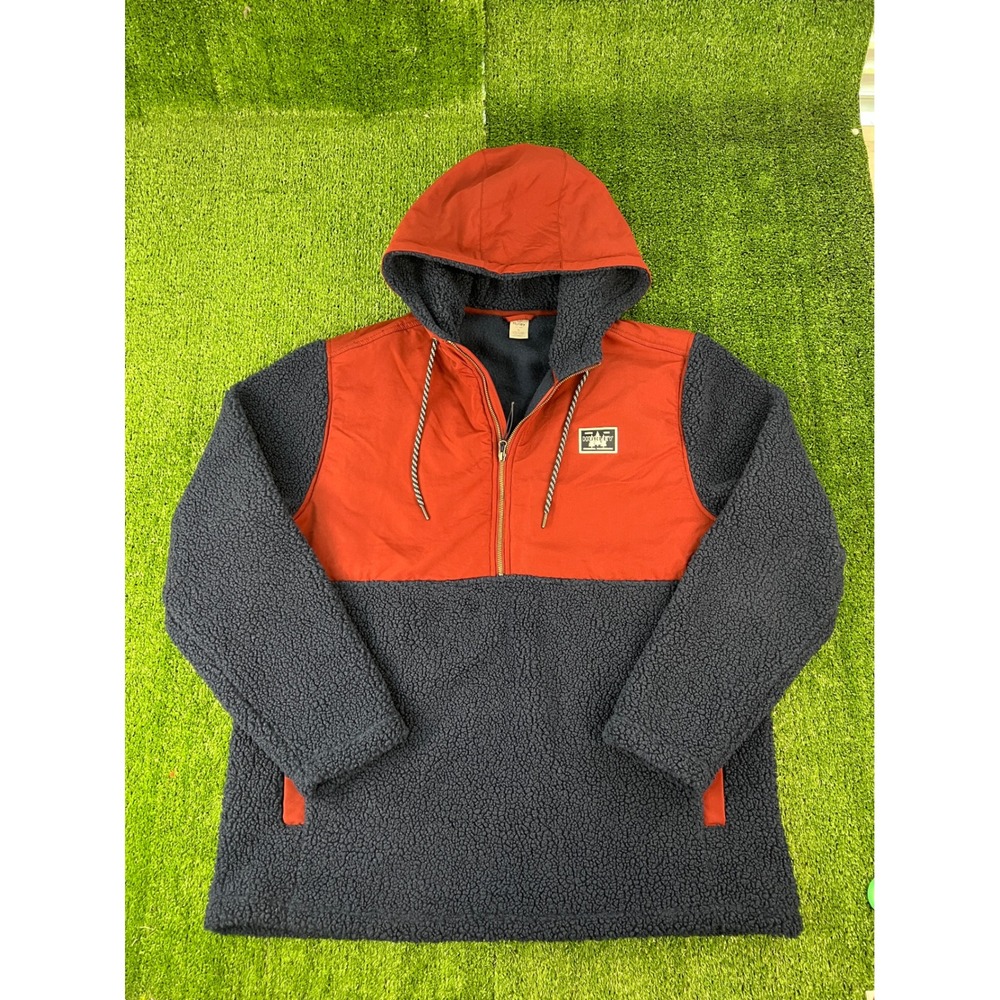 Hurley Mens XL Sherpa Fleece Quarter Zip Hoodie Colorblock Navy Orange Pullover